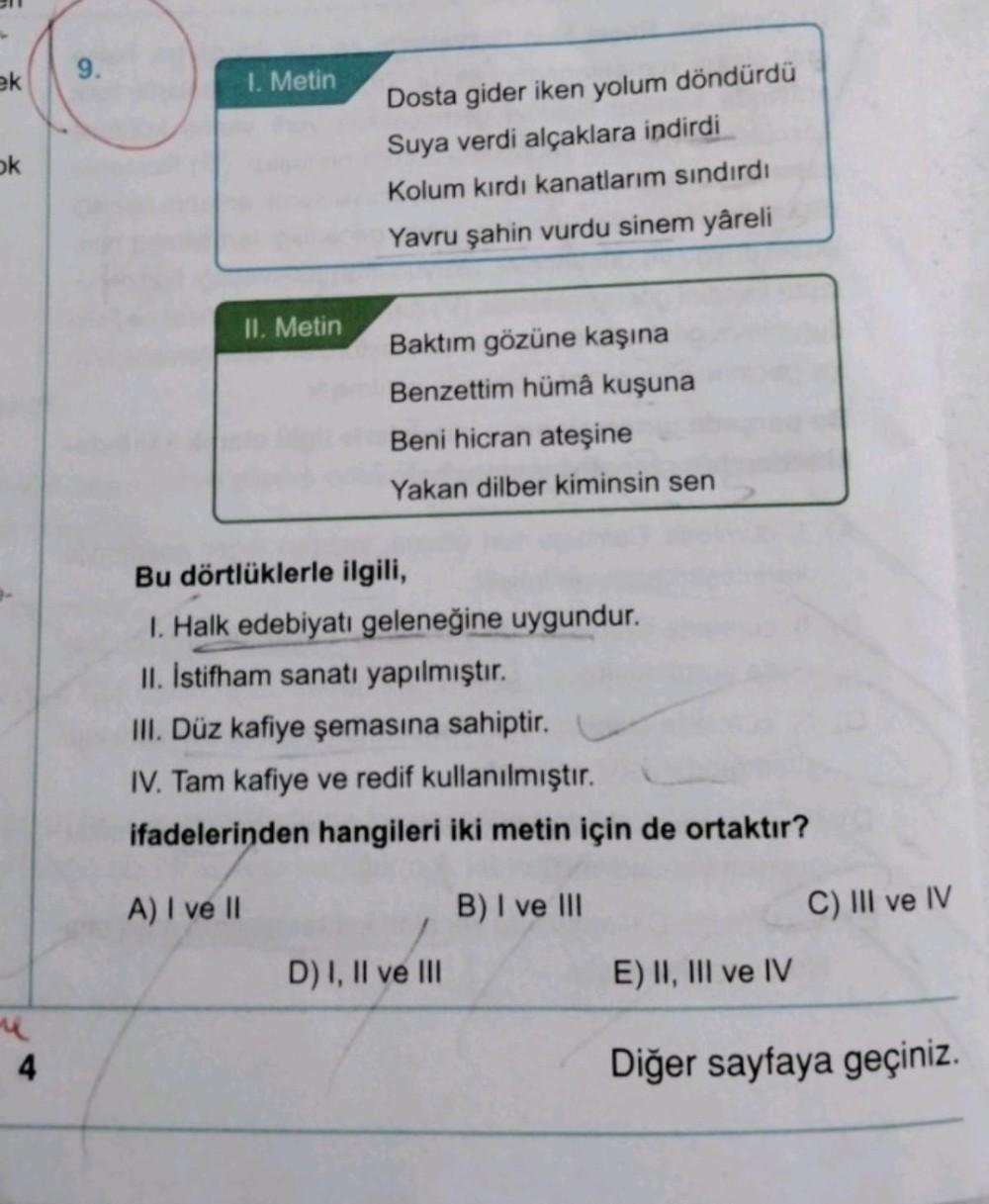 Ek 9 1 Metin Ok Dosta Gider Iken Yolum D nd rd Lise T rk e