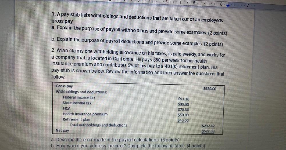 1 14 11 15 TTT 16 7 1 A Pay Stub Lists Withholding Finance