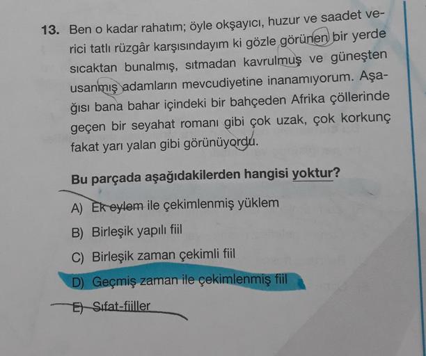 13. Ben o kadar rahatım; öyle okşayıcı, huzur ve saadet ve-
rici tatlı rüzgâr karşısındayım ki gözle görünen bir yerde
sıcaktan bunalmış, sıtmadan kavrulmuş ve güneşten
usanmış adamların mevcudiyetine inanamıyorum. Aşa-
ğısı bana bahar içindeki bir bahçede