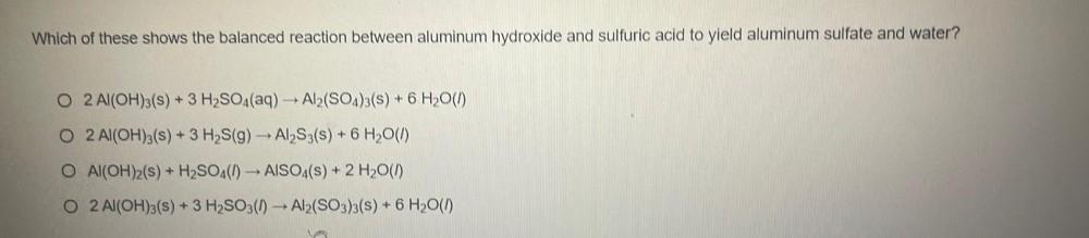 Which of these shows the balanced reactio... Physical Chemistry