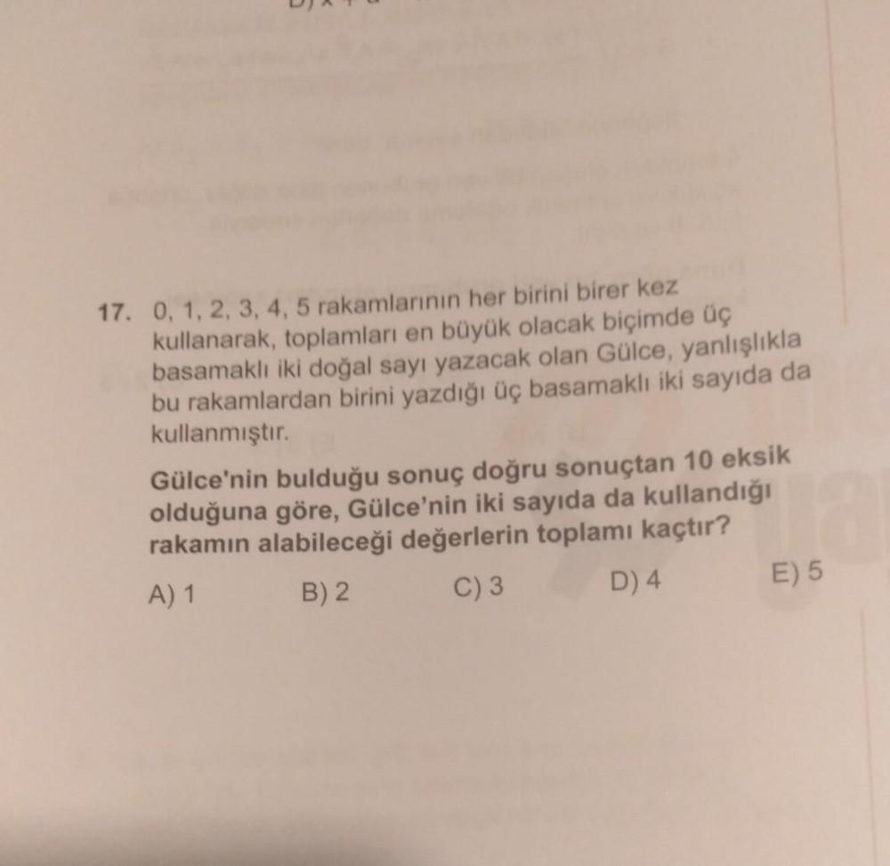 17. 0, 1, 2, 3, 4, 5 rakamlarının her birini - Lise Matematik