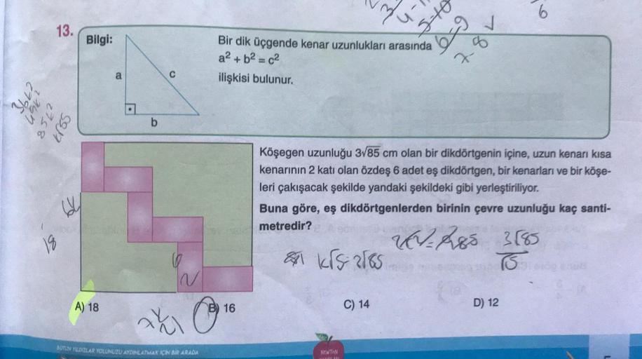 6 13. G- sto Bilgi: Bir dik üçgende kenar&hellip; - Ortaokul Matematik