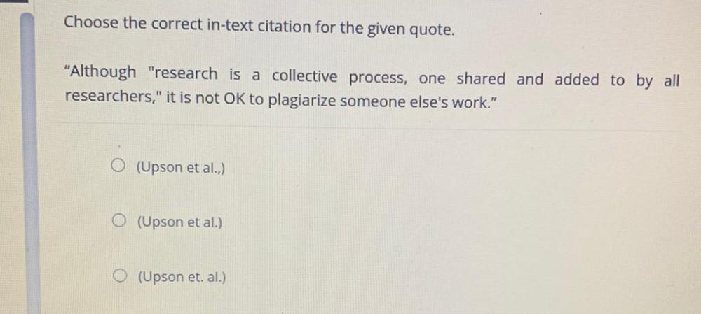 Choose The Correct In text Citation For The Given Qu Biology