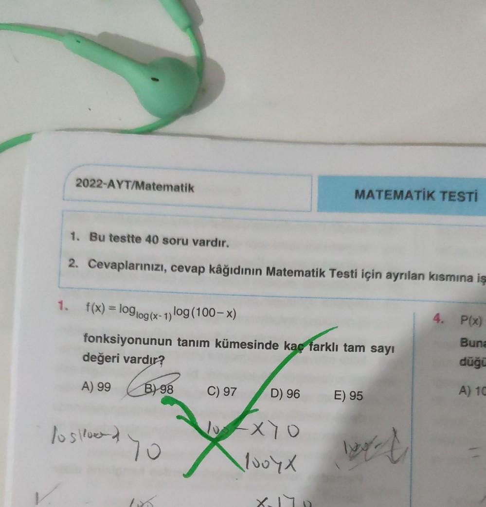2022 AYT Matematik MATEMAT K TEST 1 Bu Test Lise Matematik