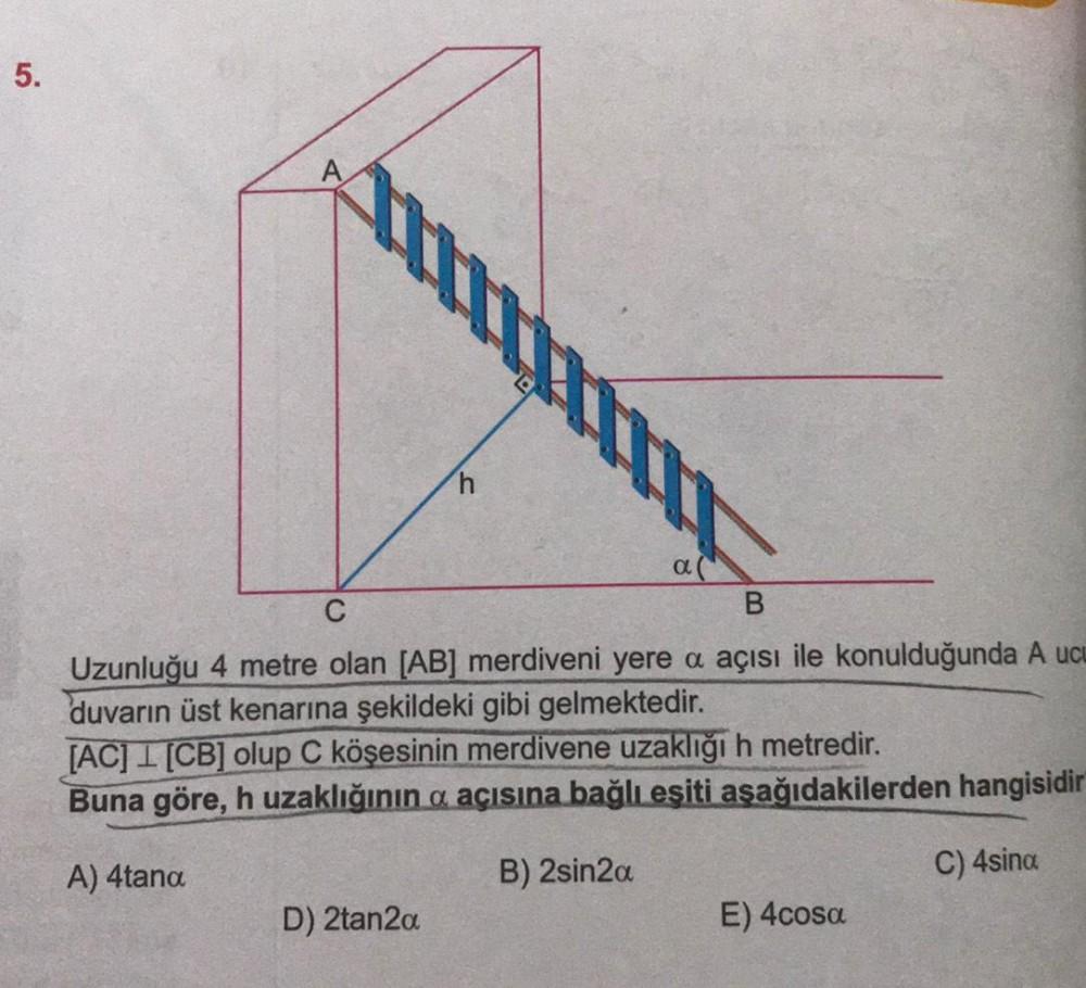 5 Ad B Uzunlu u 4 Metre Olan AB Merdiveni Lise Matematik