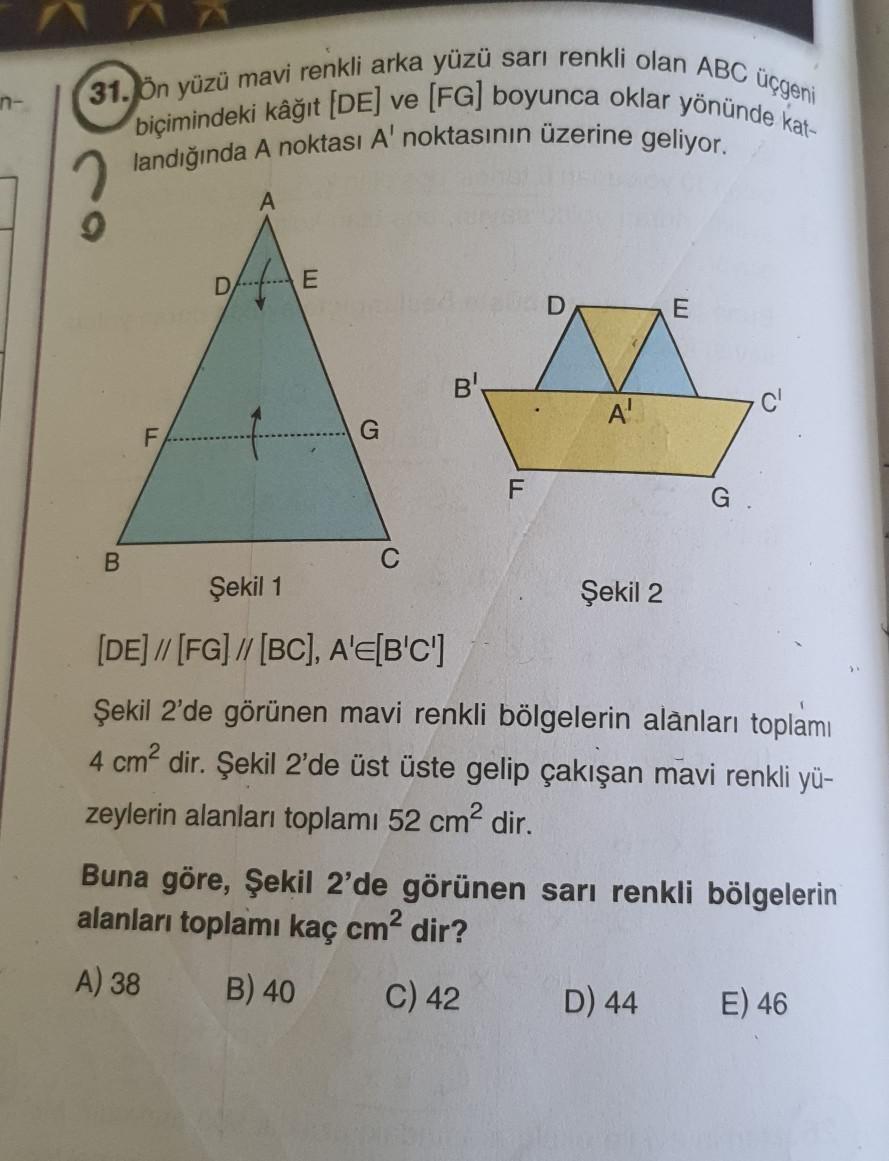 üçgeni n- 31. ön yüzü mavi renkli arka yüzü sarı re... - Geometri