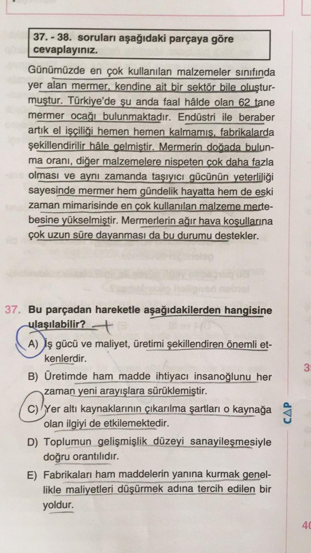  37 38 Sorular A a daki Par aya G re Ceva Lise T rk e