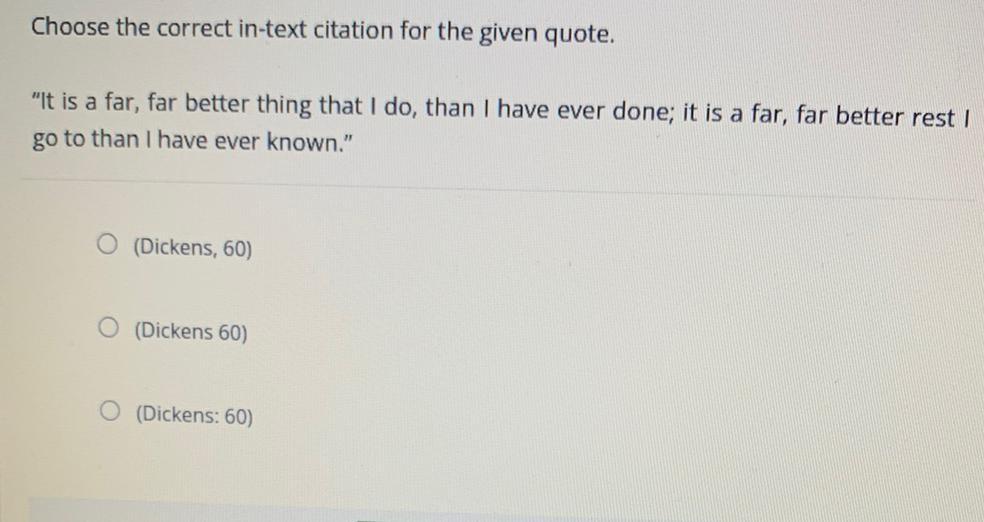 Choose The Correct In text Citation For The Given Qu Biology