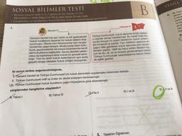TEMEL
SOSYAL BİLİMLER TESTİ
B
4.
. Bu testte sırasıyla Tarih (1-5). Coğrafya (6-10), Felsefe (11-15).
Din Kültürü ve Ahlak Bilgisi (16-20) ile ilgili toplam 20 soru vardır.
• Cevaplarınızı, cevap kagıdının Sosyal Bilimler Testi için ayrılan kısmına işaretl