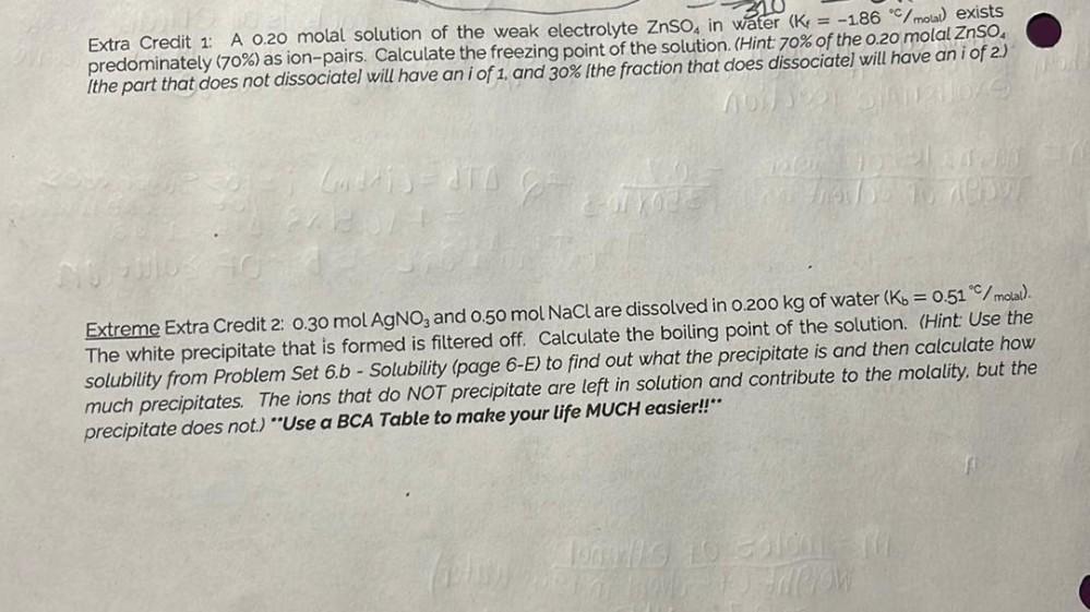 Extra Credit 1 A 0 20 Molal Solution Of T Physical Chemistry