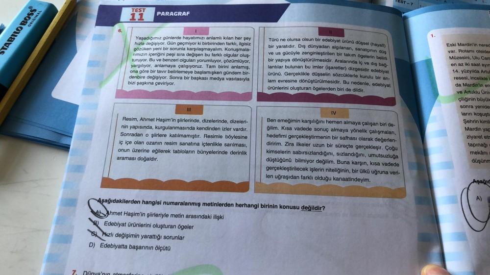 TEST-7 TEST PARAGRAF 11 NIDIO STABILO BOSS 6... - Ortaokul Türkçe