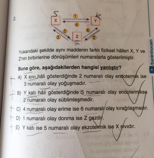 2 X z /benimhocam + 5 Yukarıdaki şekilde aynı maddenin&hellip; Kimya