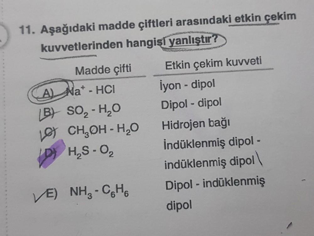 11 A a daki Madde iftleri Aras ndaki Etkin ekim Ku Kimya
