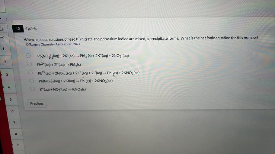 10 4 points a When aqueous solutions of Chemistry