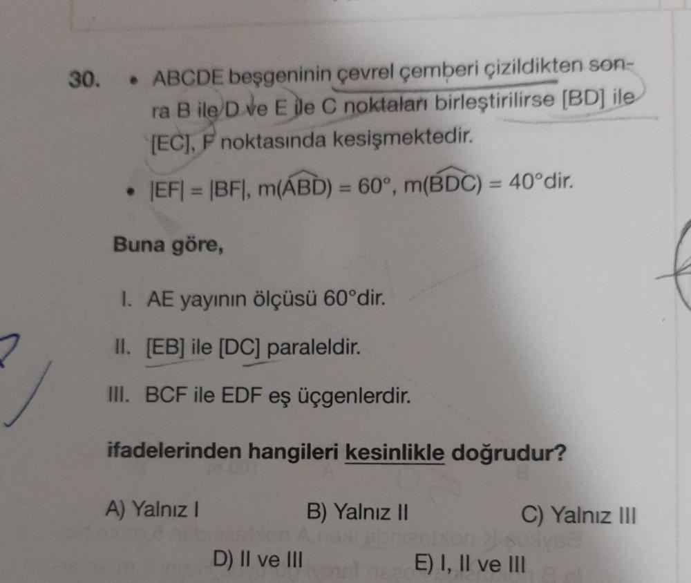 30 ABCDE Be geninin evrel emberi izildikten S Geometri