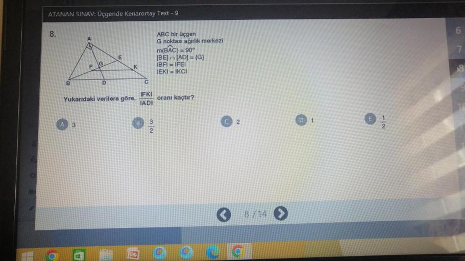 ATANAN SINAV gende Kenarortay Test 9 8 Lise Matematik