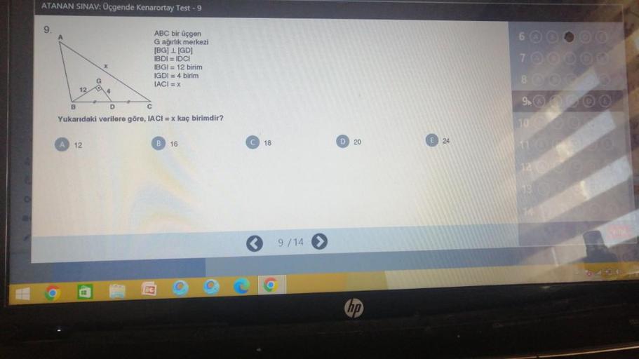 ATANAN SINAV gende Kenarortay Test 9 9 A Lise Matematik