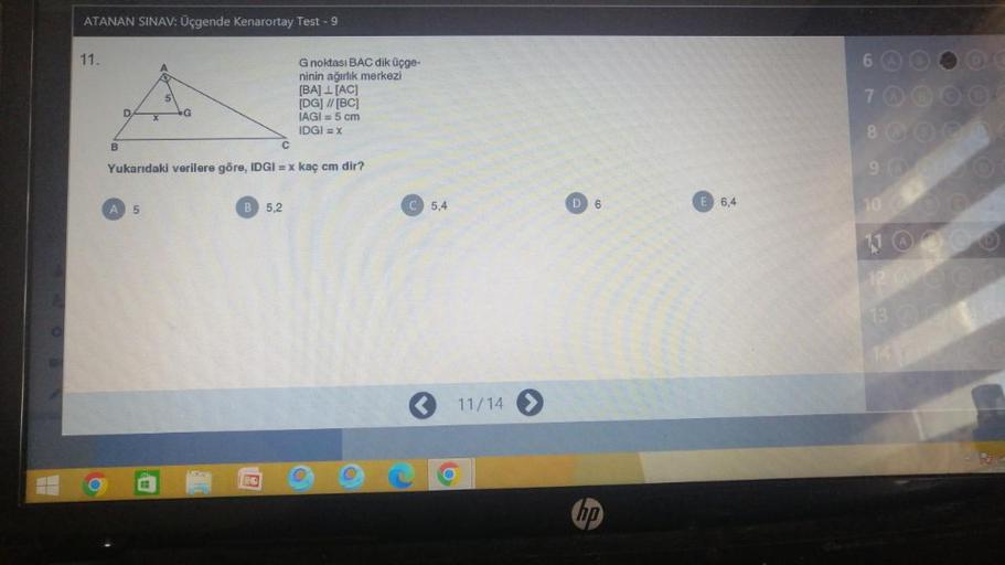 ATANAN SINAV gende Kenarortay Test 9 11 Lise Matematik