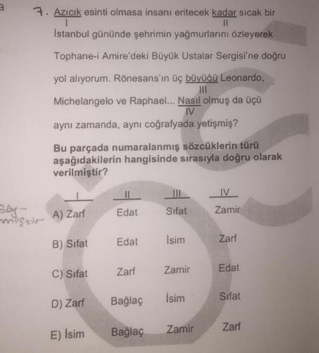 a
7. Azıcık esinti olmasa insanı eritecek kadar sıcak bir
1
11
Istanbul gününde şehrimin yağmurlarını özleyerek
Tophane-i Amire'deki Büyük Ustalar Sergisi'ne doğru
yol alıyorum. Rönesans'ın üç büyüğü Leonardo,
Michelangelo ve Raphael... Nasil olmuş da üçü