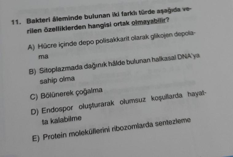 11. Bakteri âleminde bulunan iki farklı türde aşağı… Biyoloji 11. Bakteri âleminde bulunan iki farklı türde aşağı… Biyoloji