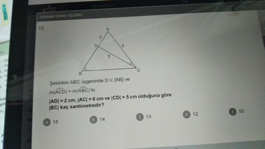 Eh ATANAN SINAV GENT 12 2 6 VE 5 C 1 R VH Lise Matematik