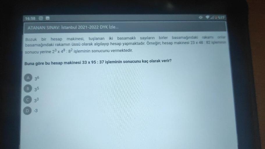 16 58 ATANAN SINAV stanbul 2021 2022 DY Ortaokul Matematik