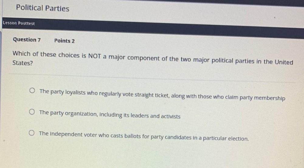 Political Parties Lesson Posttest Question 7 Points Biology