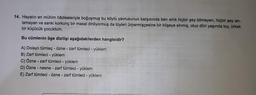 14. Hayatın en mühim hâdiseleriyle boğuşmuş bu köylü yavrusunun karşısında ben artık hiçbir şey bilmeyen, hiçbir şey an-
lamayan ve sanki korkunç bir masal dinliyormuş da tüyleri ürpermişçesine bir köşeye sinmiş, otuz dört yaşında toy, ürkek
bir küçücük çocuktum.
Bu cümlenin öge dizilişi aşağıdakilerden hangisidir?
-
A) Dolaylı tümleç - özne - zarf tümleci - yüklem
B) Zarf tümleci - yüklem
C) Özne - zarf tümleci - yüklem
D) Özne - nesne - zarf tümleci - yüklem
E) Zarf tümleci - Özne - zarf tümleci - yüklem
-
-
-