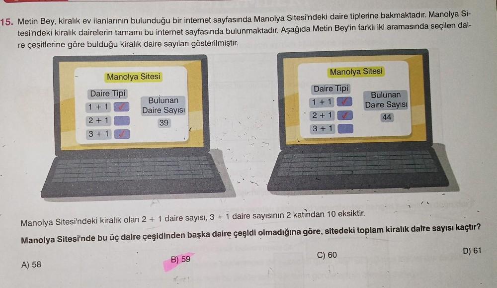 15. Metin Bey, kiralık ev ilanlarının bul&hellip; Ortaokul Matematik