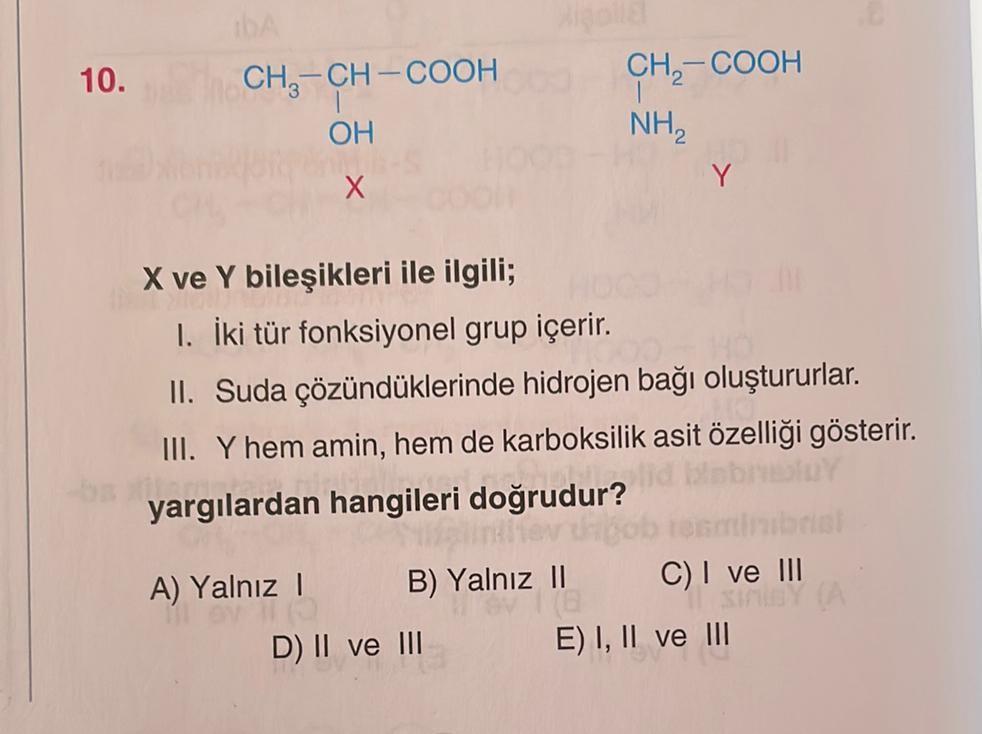 CH?-CH-COOH CH?-COOH OH NH? X Y X ve Y bilesikleri ile... - Kimya