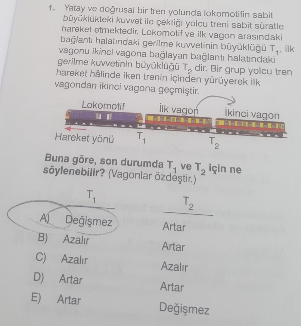 1. Yatay ve doğrusal bir tren yolunda lokomotifin sabi... - Fizik