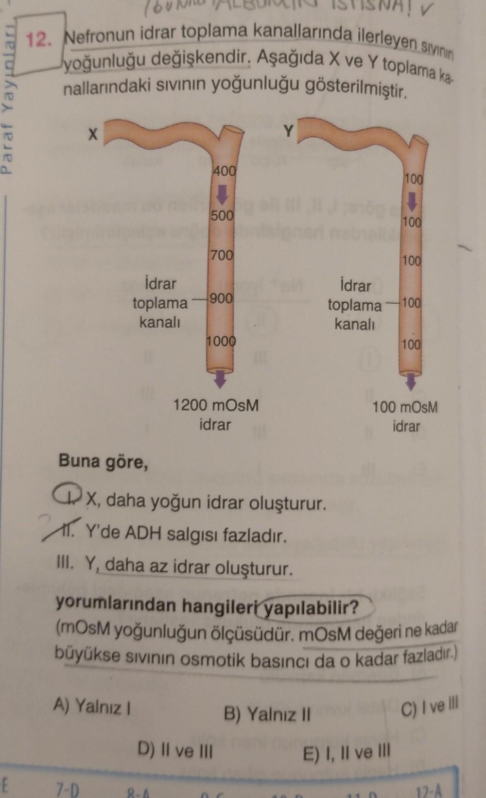 Paraf Yayınları, E 12. Nefronun idrar toplama kanal... - Biyoloji