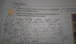 Permütasyon
7.
Aralarında A, B, C, D isimli kişilerin de bulunduğu 8 kişilik
bir grup bir siraya oturacaktır.
B ve C isimli kişilerin Ave D nin arasında kalması şar-
tıyla kaç değişik şekilde oturulabilir?
A) 6880
B) 6720
5260 D) 4400
E) 3600
ABO
D-Jade Sodoce Buech
21 21.4 29/
(4). 31,21 31-368 238
142
- 3 41 214/21 - 96658
6
21 K2 V3
231.51.21, 11-480 you
Exkkgky (1 21.61 - 1440
ku
2
exy 4 grem
girebly
drey 2 ks And ya
you anlarda
girebi
3 4430
No
10. Bir elektrikçi
farklı çeşitten
G
a