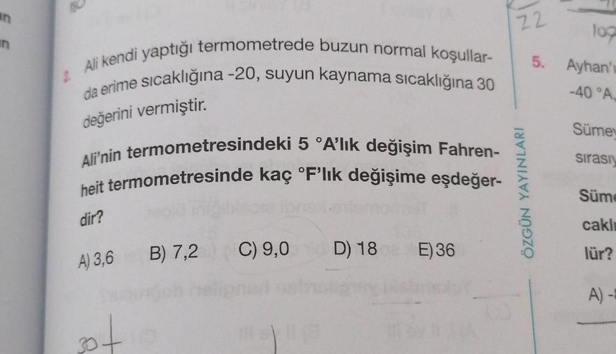 an in 2 Ali kendi yaptığı termometrede buzun normal ko… Fizik