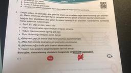 (GENEL
1. DU testte 20 soru vardır.
2. Sınav süresi 30 dakikadır.
3. 3 yanlış 1 doğruyu götürecektir.
4. Cevaplarınızı optikte kutucukların dışına taşırmadan ve kurşun kalemle işaretleyiniz.
OSCO
06D10C17
.
1. Gerçek anlam, bir sözcüğün akla gelen ilk anlamı ve bu anlama bağlı olarak kazandığı yeni anlamlar-
dir. Mecaz anlam ise sözcüğün ilgi ve benzetme sonucu gerçek anlamının dışında kullanılmasıdır.
Aşağıda bazı sözcüklerin akla gelen ilk anlamı verilmiş ve bu sözcükler, numaralanmış cümlelerde
mecaz anlamıyla kullanılmıştır:
• Zayıf: Eti, yağı az olan, siska, cılız
Ham: Yenecek kadar olgun olmayan (meyve), olmamış
• Yoğun: Hacmine oranla ağırlığı çok olan
Duru: Bulanıklığı olmayan, temiz, berrak
İyileşmesi zayıf bir ihtimal olsa da umudumuzu kaybetmemiştik.
Maça ham vücutla çıkarsanız çok geçmeden yorulursunuz.
HI. Akşamları yoğun trafik şehir insanını strese sokuyor.
IV. Yazarın duru anlatımı eleştirmenlerden tam not almıştı.
Buna göre, numaralanmış cümlelerin hangisinde bir yanlışlık yapılmıştır?
DN.
II.
ADI.
