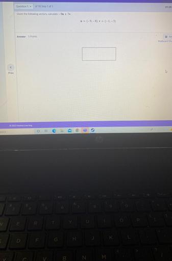 Given the following vectors, calculate - 9u +7v.
u = {-9,-8}, v = {-1, -3}