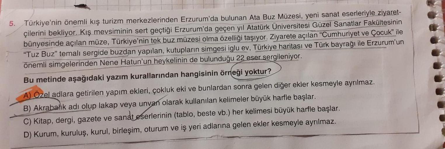 5. Türkiye�nin önemli kış turizm merkezlerin&hellip; Ortaokul Türkçe