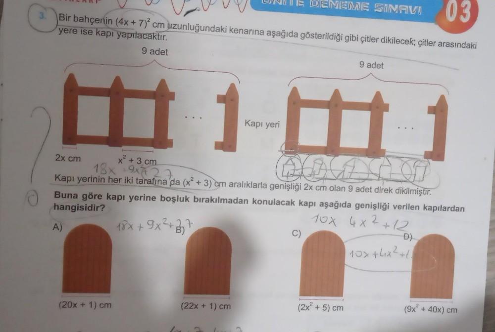 Vu UNE DEMEME SINAVI 03 3 Bir Bah enin 4 Ortaokul Matematik