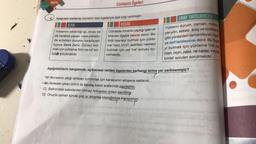 Ünite
Cümlenin Ögeleri
birliktelik
Aşağıdaki kartlarda cümlenin bazı ögeleriyle ilgili bilgi verilmiştir:
I özne
II NESNE
Yüklemin bildirdiği işi, oluşu ya
Cümlede öznenin yaptığı işten et-
da hareketi yapan veya yüklem-
kilenen ögeye nesne denir. Be-
de anlatılan durumu karşılayan
lirtili nesneyi bulmak için yükle-
ögeye özne denir. Özneyi bul-
me "neyi, kimi", belirtisiz nesneyi
mak için yükleme "kim ve ne" so-
bulmak için ise "ne" sorusu so-
rulata sorulmalıdır.
rulmalıdır.
ZARF TAMLAYICISI
Yüklemi durum, zaman, miktar
yer-yön, sebep, araç ve
gibi yönlerden tamamlayan öge.
ye zarf tamlayıcısı denir. Bu öge.
yi bulmak için yükleme "ne za
man, niçin, nasıl, ne kadar, neyle
kimle" soruları sorulmalıdır.
Aşağıdakilerin hangisinde, açıklaması verilen ögelerden herhangi
birine yer verilmemiştir?
A) Annesinin attığı terlikten kurtulmak için kanepenin arkasına saklandı.
Tarladan çıkan ürünü iki kardeş kendi aralarında paylaştılar.
C) Balkondaki saksılardan birkaçı fırtınadan dolayı devrilmis.
D) Onunla zaman içinde çok iyi arkadaş olacağımıza inanıyorum.
7