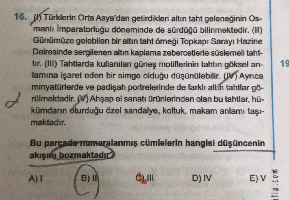 16. Türklerin Orta Asya�dan getirdikleri altın t&hellip; Lise Türkçe