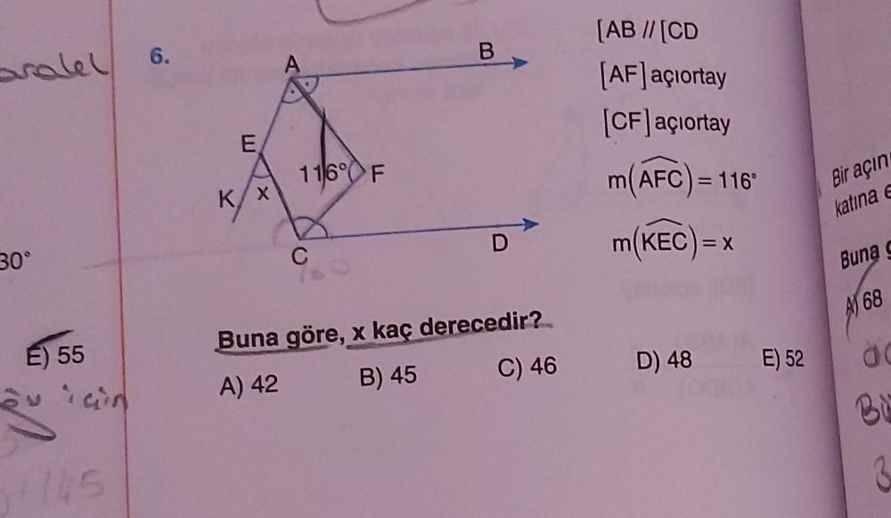 6. B aralel A [AB // [CD [AF] açıortay [CF] açıorta... - Geometri