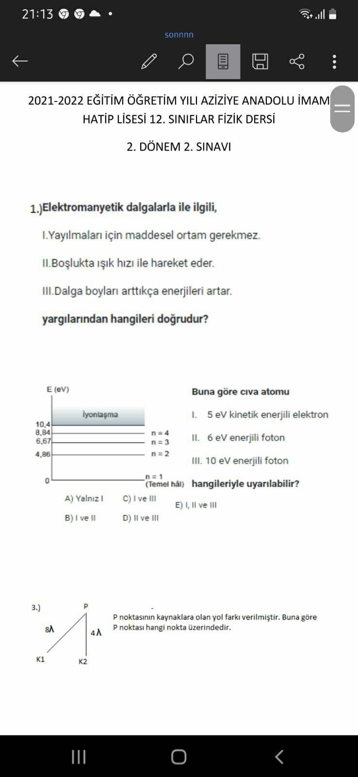 2113 0 sonnnn O T o 20212022 EĞİTİM ÖĞRETİM YILI AZİ&hellip; Fizik