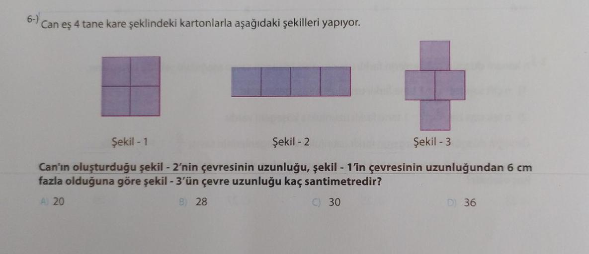 6) Can eş 4 tane kare şeklindeki kartonl&hellip; Ortaokul Matematik