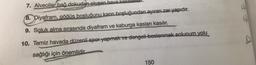 7. Alveoller bağ dokudan oluşan hava keselelull.
4
8. Diyafram, göğüs boşluğunu karın boşluğundan ayıran. zar yapıdır.
9. Soluk alma sırasında diyafram ve kaburga kasları kasılır.
10. Temiz havada düzenli spor yapmak ve dengeli beslenmek solunum yolu
sağlığı için önemlidir
150