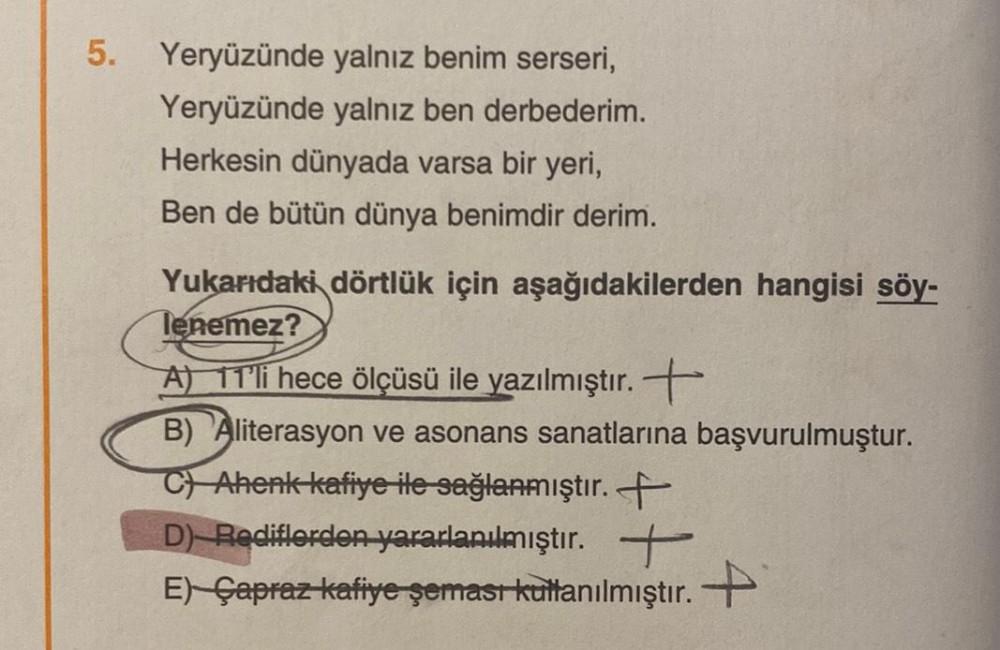 5. Yeryüzünde yalnız benim serseri, Yeryüzünde y&hellip; Lise Türkçe