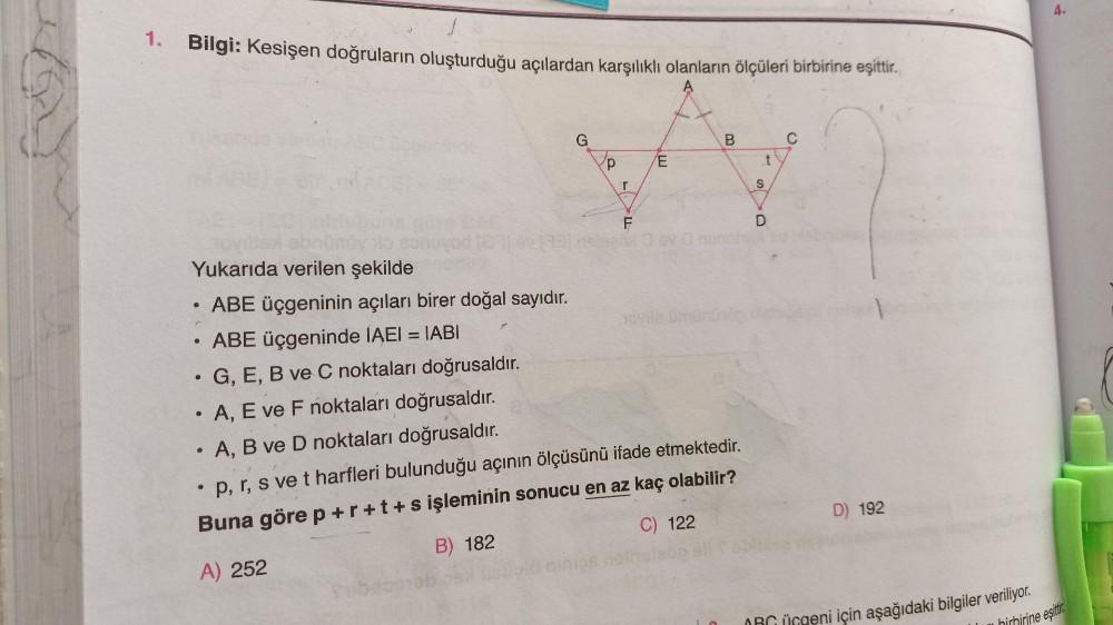 4. 1. Bilgi: Kesişen doğruların oluşturduğu a... - Lise Matematik