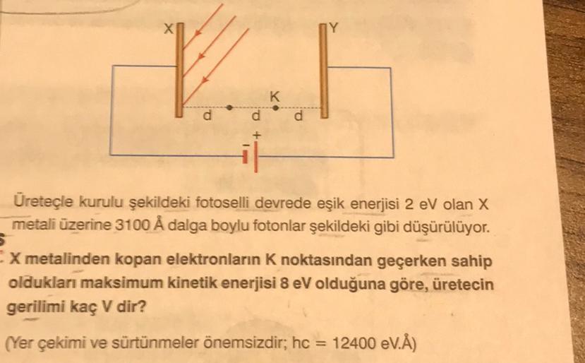 Y LI K d d Üreteçle kurulu şekildeki fotoselli devrede&hellip; Fizik