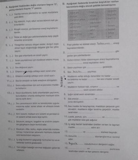B. Aşağıdaki ifadelerde bırakılan boşlu&hellip; Ortaokul Fen Bilgisi