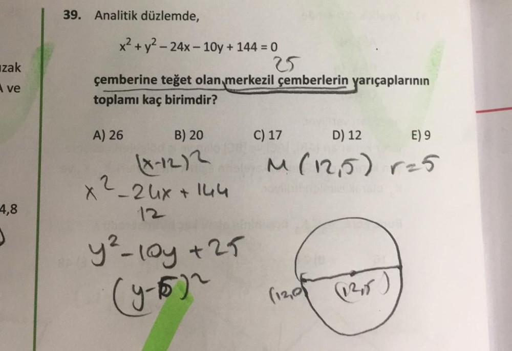 39 Analitik D zlemde Uzak X2 Y2 24x 10y 1 Geometri