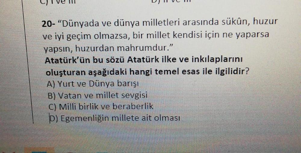 20 "Dünyada ve dünya milletleri arasında sükûn, huzur&hellip; Tarih